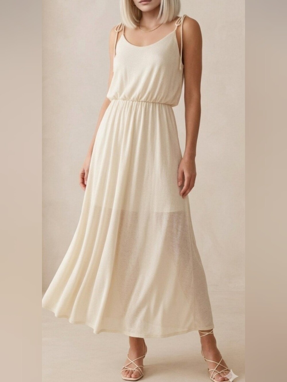 VTG 70s Climax by David Howard Cream Slinky Blouson Maxi Dress
